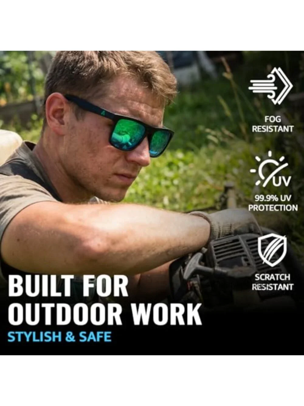 ANSI Z87.1 Polarized Safety Sunglasses with UV400 Protection Square Frame